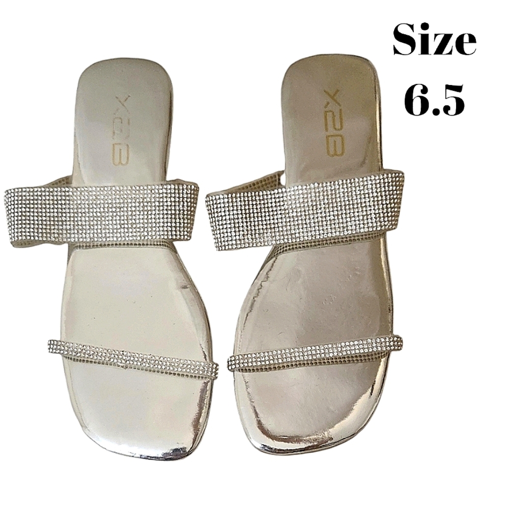 Rhinestone Silver Womens Sandals Size 6.5